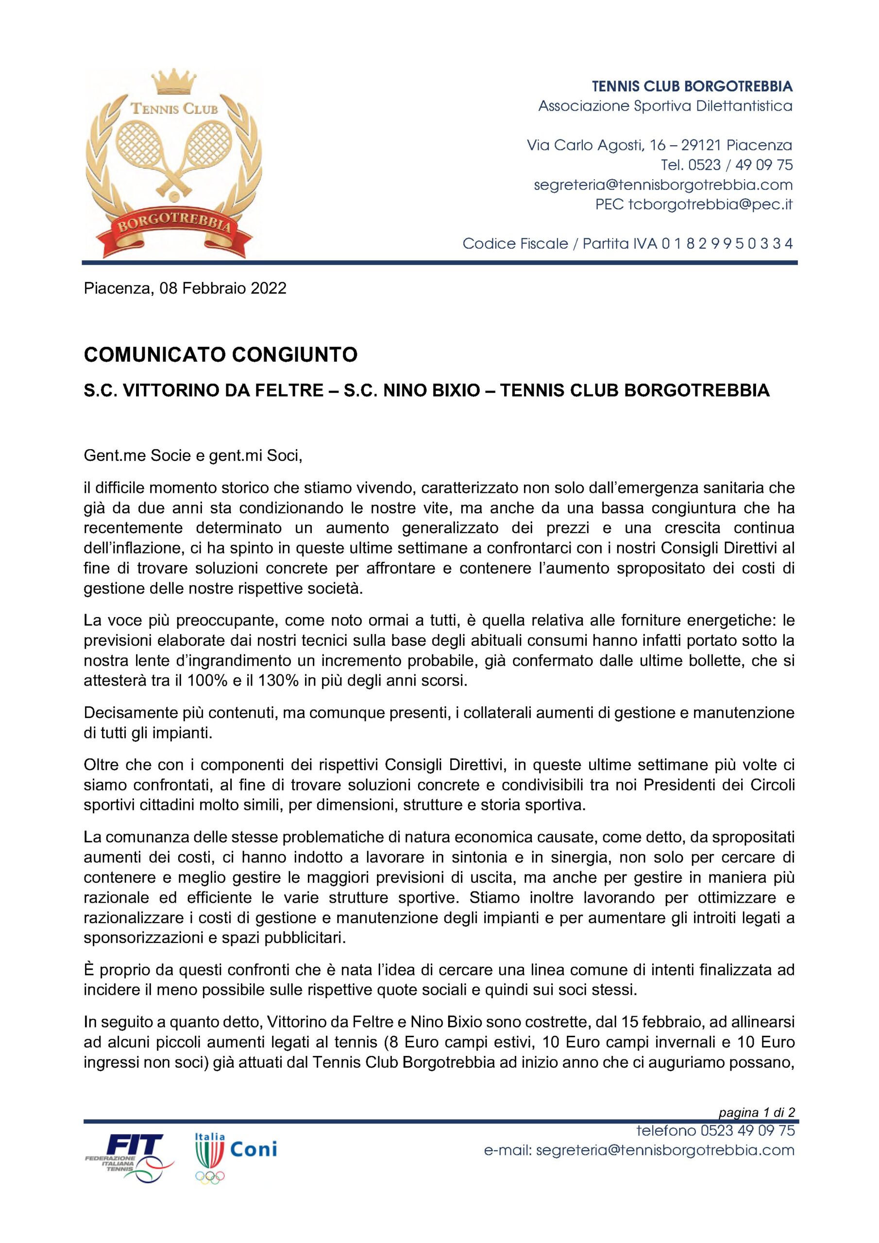 Comunicato 08.02.2022