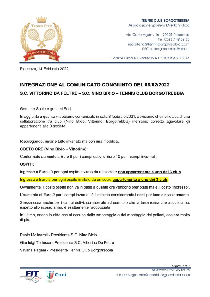 Comunicato 14/02/2022