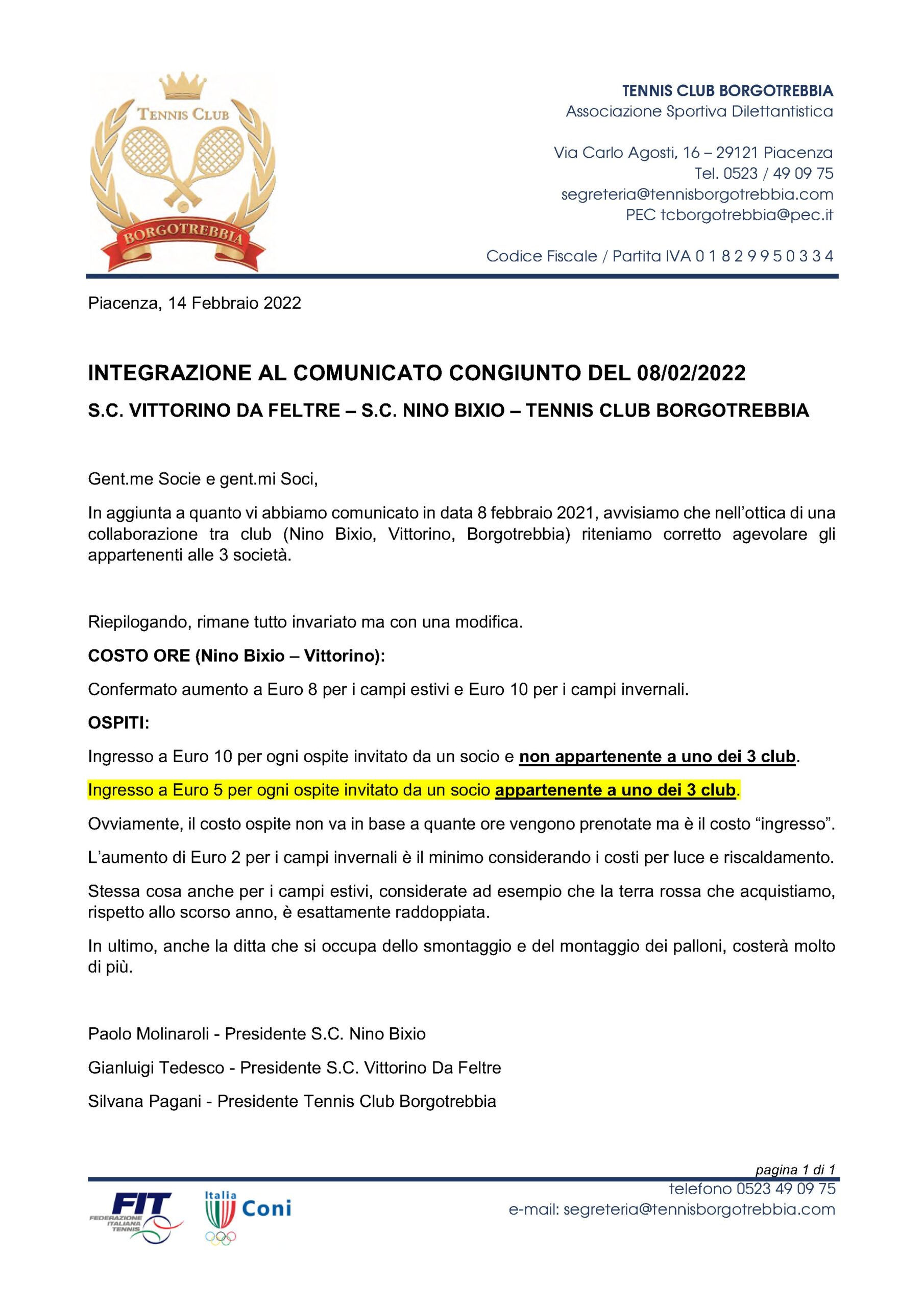 Comunicato 14/02/2022